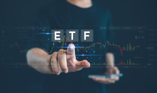 Financial trading concept featuring ETF market charts and digital analytics, symbolizing exchange traded funds, investing, finance, portfolio management, market data, and trading technology.
