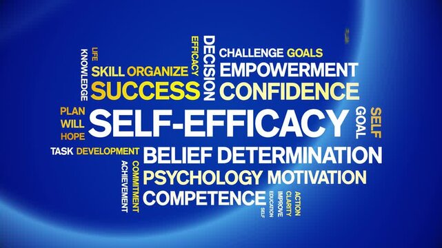 Self-Efficacy animated word cloud-animation tag kinetic typography seamless loop.