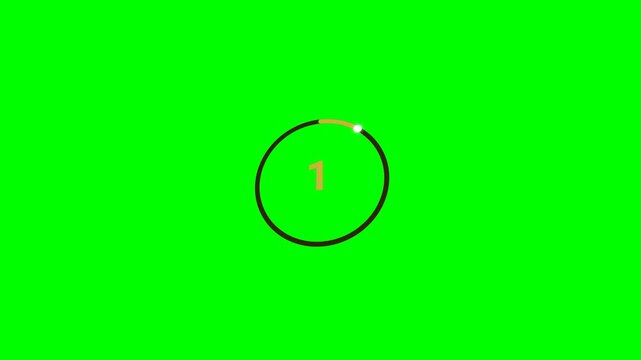 Circular 5 second countdown timer with glowing dot on green screen
