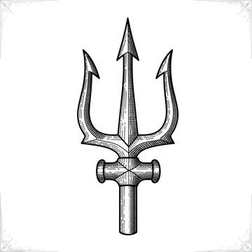 Realistic drawing of a metal trident spear head