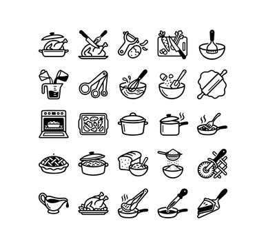 Thanksgiving cooking and baking icon set for kitchen utensils vector
