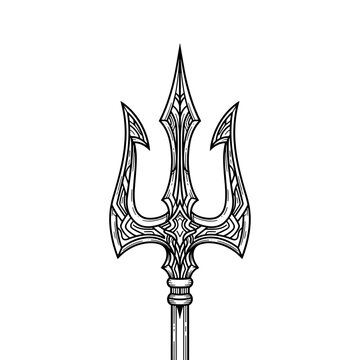 Detailed engraving of a ceremonial trident with filigree