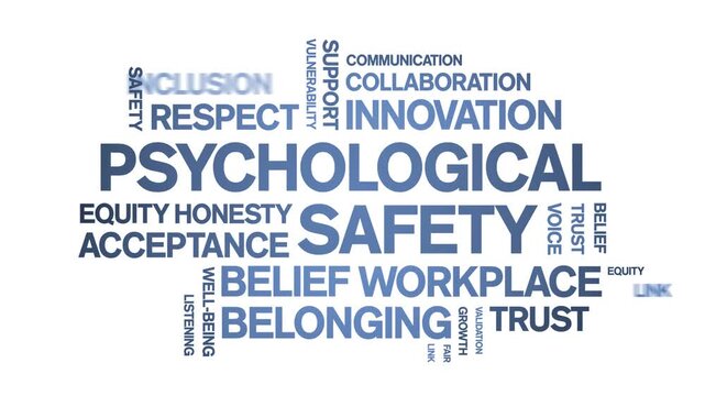 Psychological Safety animated word cloud-animation tag kinetic typography seamless loop.