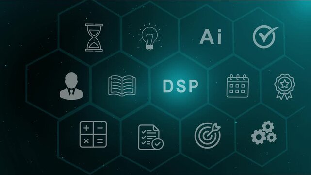 DSP - Demand Side Platform business, Technology, Internet and network concept. optical lager light background