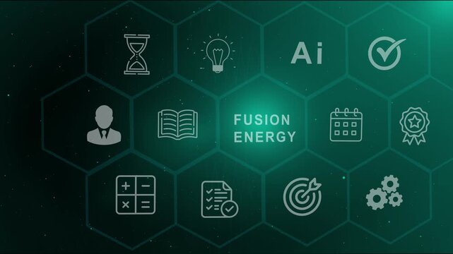 Fusion Energy or Fusion Power Icons Background &ndash; Clean Power, Nuclear Fusion Reaction, and optical lager light background