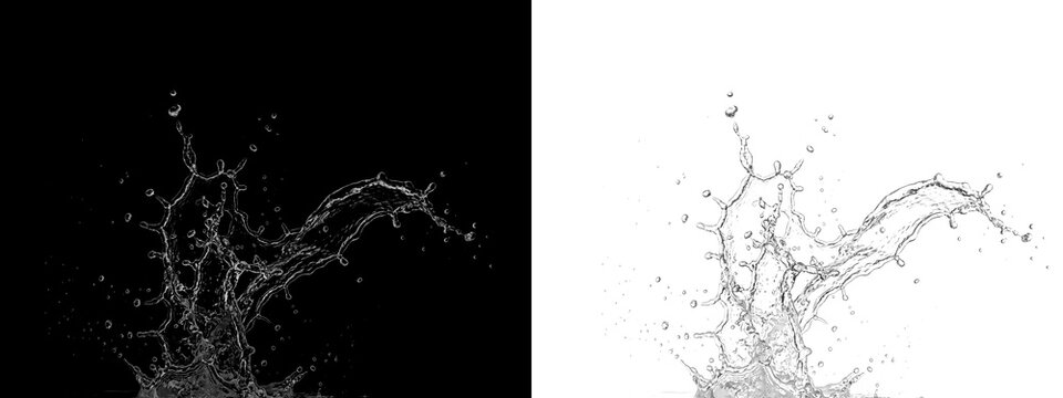 A powerfully dynamic water splash features detailed droplets and a beautiful spray effect in high resolution isolated on a clear transparent background