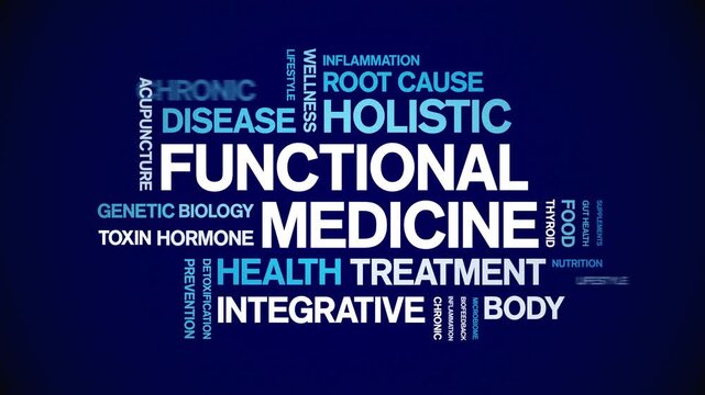 Functional Medicine animated word cloud-animation tag kinetic typography seamless loop.