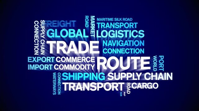 Trade Route animated word cloud-animation tag kinetic typography seamless loop.