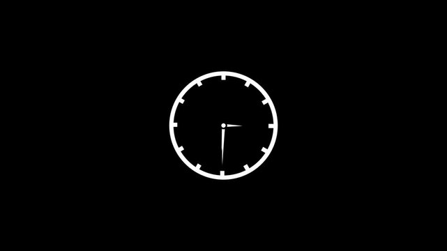 Abstract spinning clock icon animation on black background. analog clock animation background