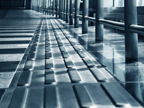 Tactile paving platform on the floor for blind people