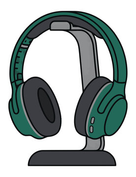 Modern Teal Wireless Headphones on Stand Illustration.
