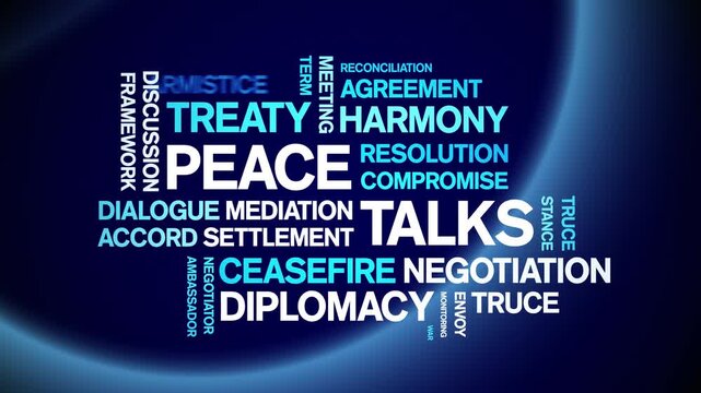 Peace Talks animated word cloud-animation tag kinetic typography seamless loop.