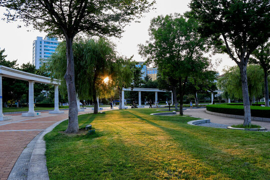 Weihai, Shandong, China, Xingfu Park at sunset