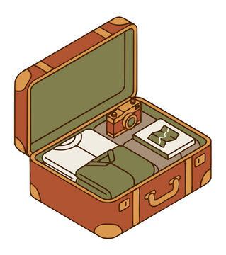 Vintage Autumn Travel Suitcase Vector Art Illustration.
