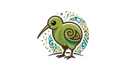 Fototapeta premium Cute kiwi bird with tribal pattern isolated