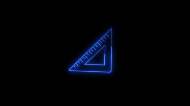 Neon glowing triangle ruler animation for education and engineering geometry math