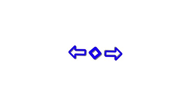 Blue horizontal arrow animation pointing left and right on white background, direction navigation pointer
