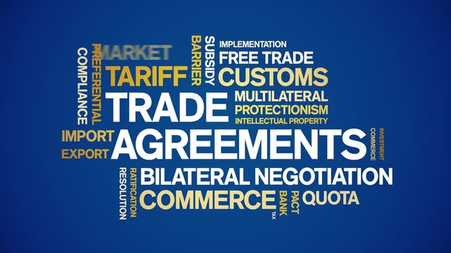 Trade Agreements animated word cloud-animation tag kinetic typography seamless loop.