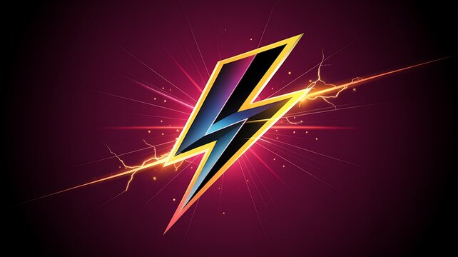 Electric lightning bolt logo with neon blue and magenta glow on dark background for energy technology branding