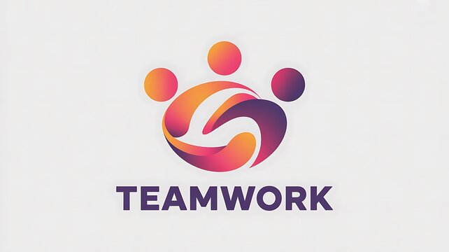 Teamwork logo with colorful abstract people forming a circular symbol for collaboration and business branding