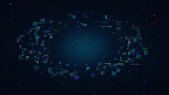 Abstract Digital Network Orbit with Glowing Blue Data Points and Central Light on Dark Background for Technology Concept