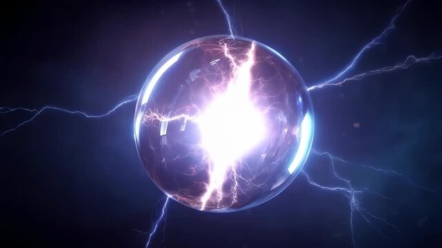Electric Lightning Sphere Glowing in Dark Atmospheric Space with Dramatic Energy Background