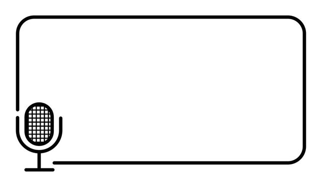 A microphone icon sits centered inside an empty rounded rectangle frame representing a customizable podcast cover template on white background image