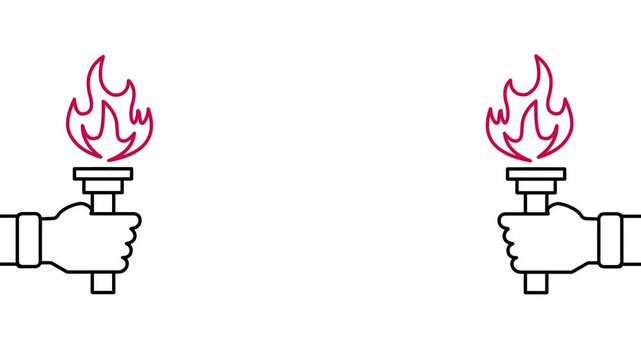 Two separate hands each hold a lit torch icon with bright flames facing outward toward each side of a plain white background thumbnail photo image