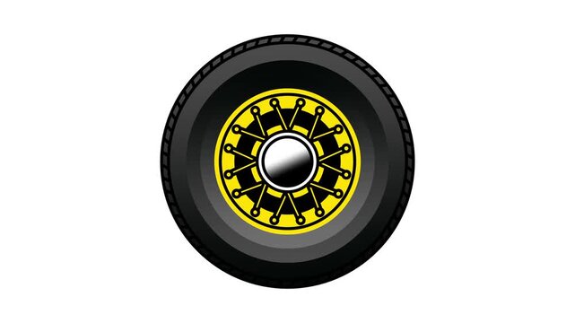 A yellow and black alloy wheel icon is mounted onto a dark rubber tire and is displayed centered clearly on a plain white background thumbnail image