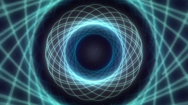 Futuristic Blue Cyber Space Portal with Glowing Interwoven Circular Lines and Abstract Geometric Patterns
