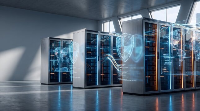 Modern Data Center with Server Racks and Digital Technology