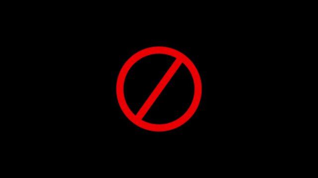 restricted no entry prohibited ban symbol of a red line striking through the centre of a red circle for banned or forbidden actions road sign 4K animation with transparent alpha background