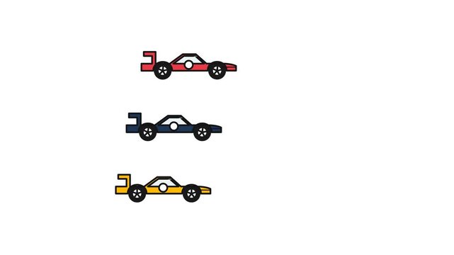 Racing Cars Collection Animation, Colorful Motorsport Vehicles and Speed Concept