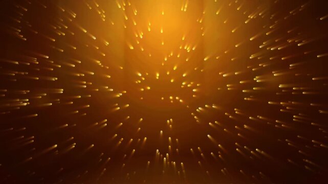 Abstract Golden Particles Bursting Outward with Glowing Lights and Shiny Golden Background