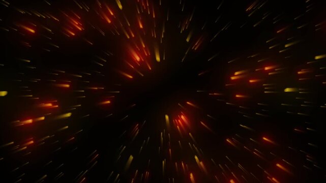 Abstract Glowing Orange and Red Particle Trails Flying Through Dark Hyperspace Motion Background