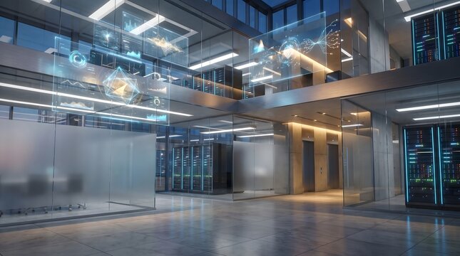Modern data center with server racks and advanced technology infrastructure