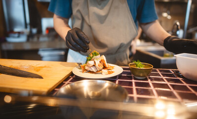 Fototapeta premium Thai style tasty charcoal grilled pork menu at modern bar