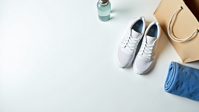 Running Shoes and Towel Setup for Product Photography