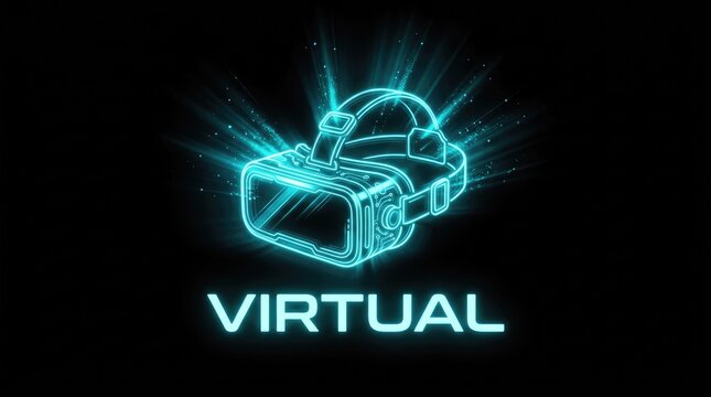 Glowing neon VR headset illustration for metaverse and futuristic technology concepts.