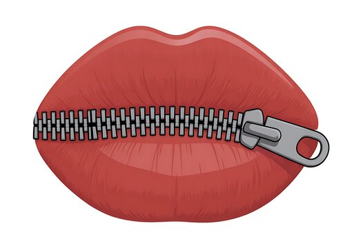 Red lips with a closed metal zipper on mouth