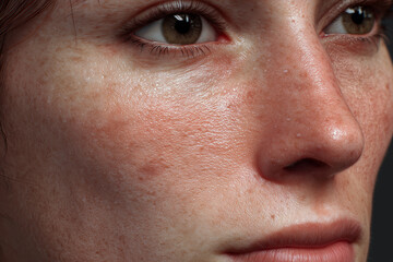 Fototapeta premium Extreme close up of human skin texture with pores and freckles