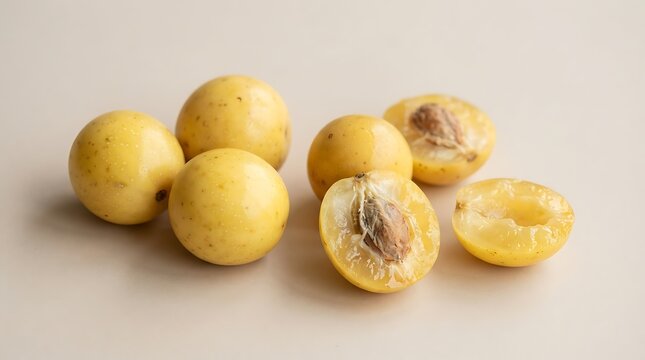 Fresh Yellow Jocote Fruits Arranged on a Neutral Surface for Culinary and Healthy Diet Projects