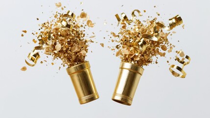 Fototapeta premium The Gold Party Poppers Exploding Confetti Creates Festive Celebration Moment