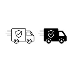 Fototapeta premium Fast delivery truck icon with shield and check mark for secure transport service