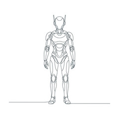Fototapeta premium Futuristic Robot Figure Isolated on White Background, Android Design, Science Fiction, Cybernetic Humanoid, AI Technology Concept