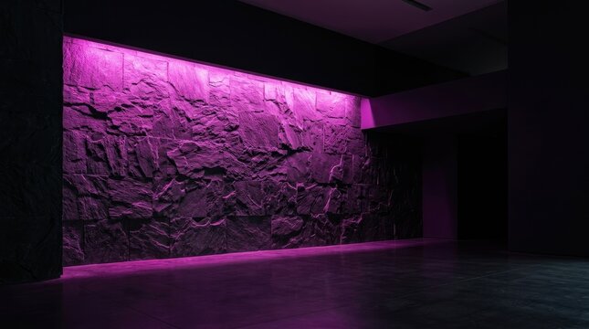 Modern Interior with Textured Stone Wall and Vibrant Purple Lighting