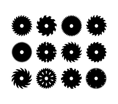circular saw blade silhouette set with different teeth patterns vector illustration