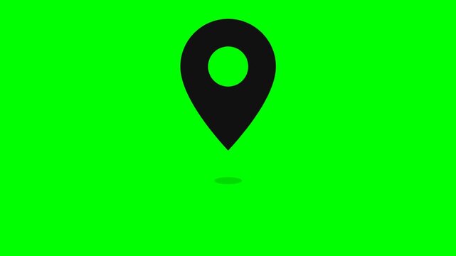 Location pin icon animation with pulsing GPS ripple rings, map marker motion graphic on chroma key green screen background