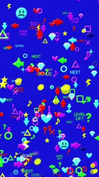 ドット絵のアイコンのポップなゲームの世界　上昇　ループ　縦長