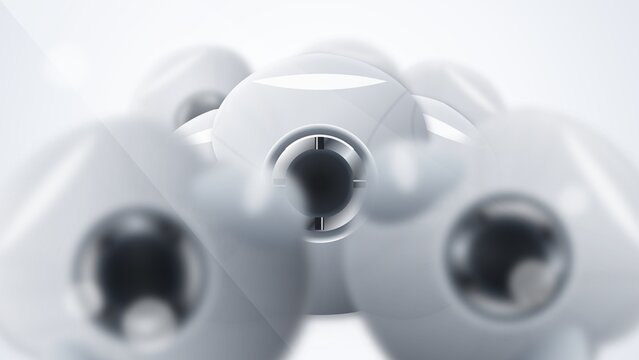 Dynamic cluster of polished scuba regulator mouthpiece docking bays in monochromatic marble metallic macro studio background